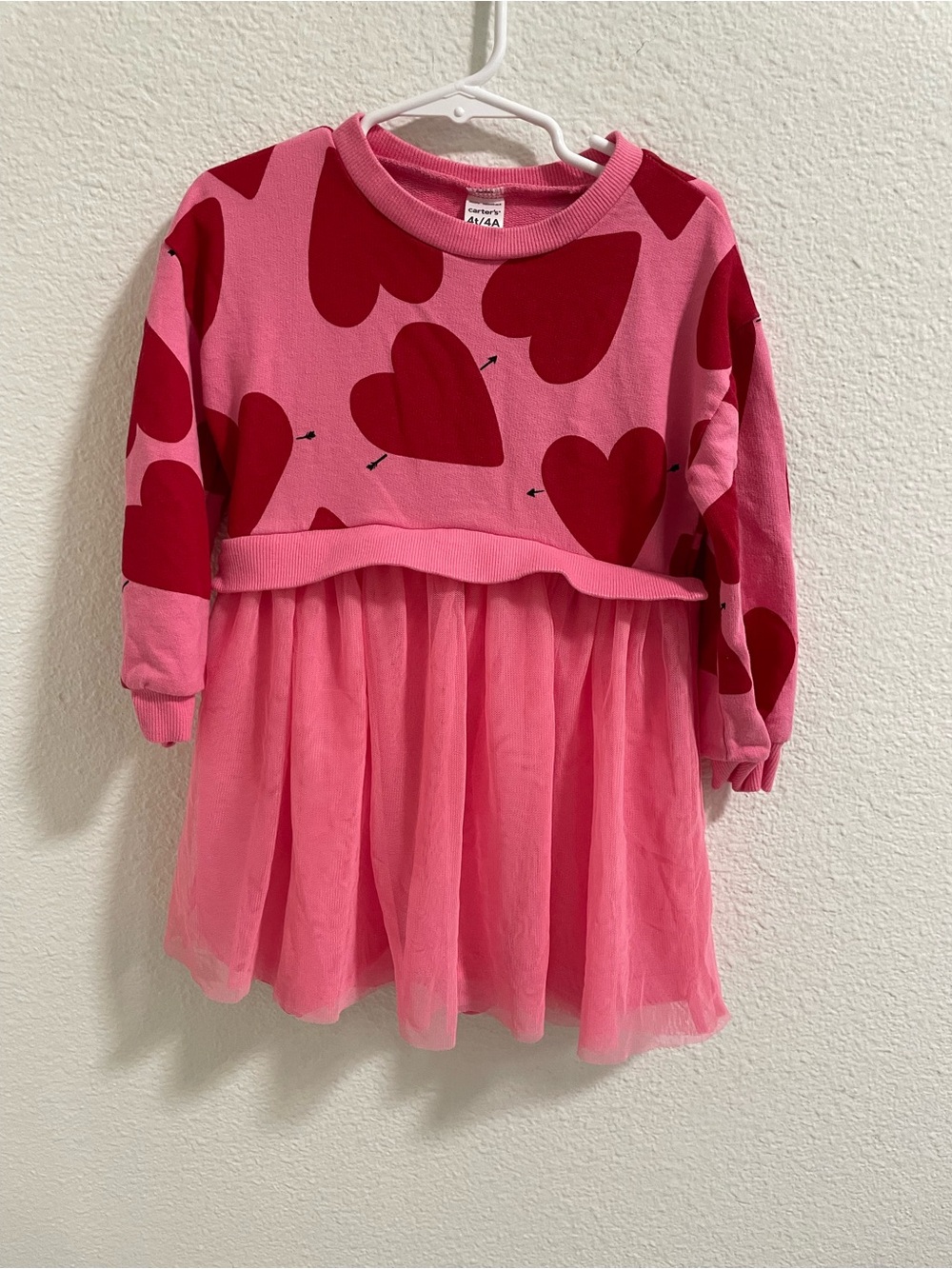 Pink Heart Print Tulle Dress